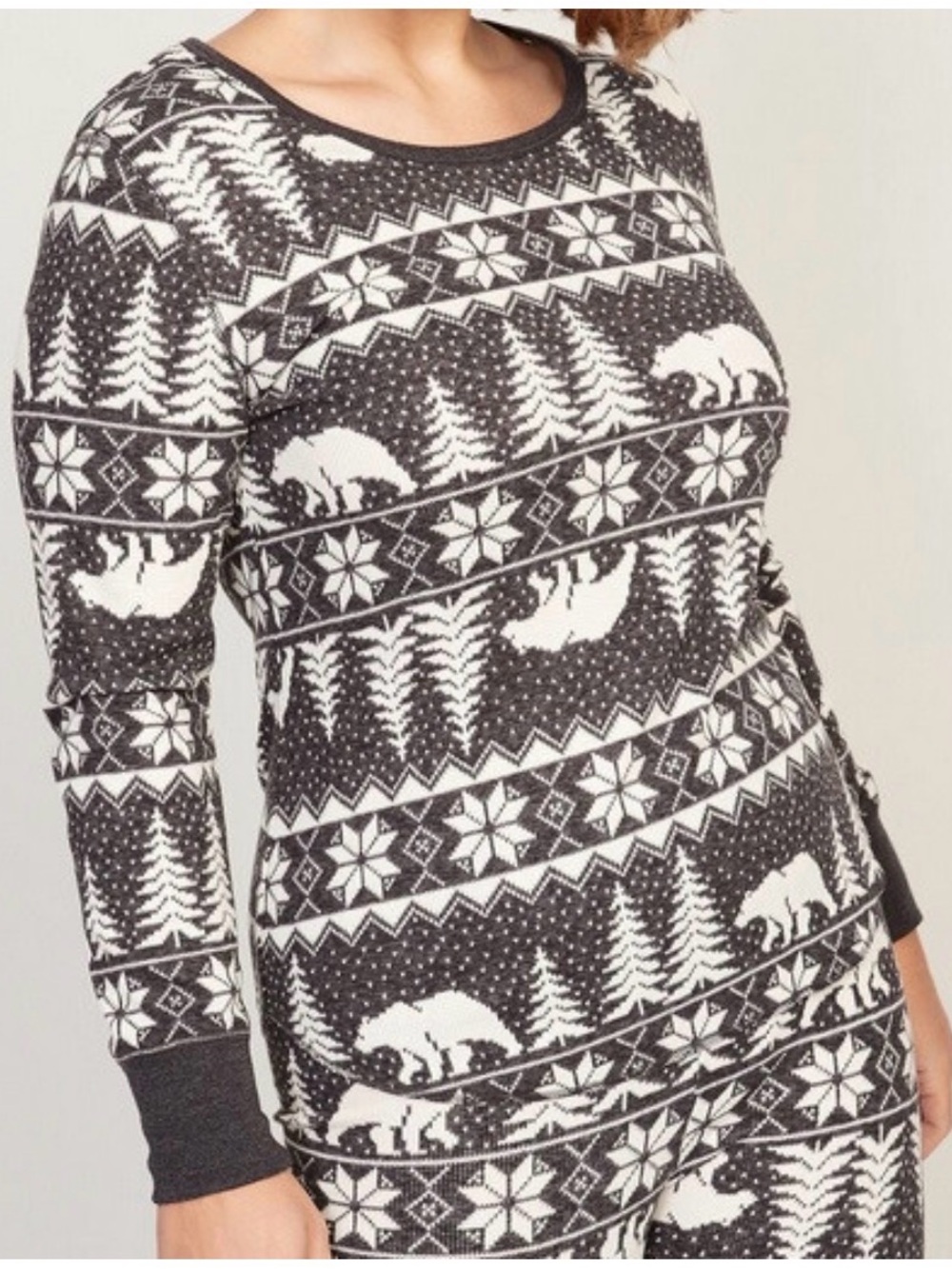 Old Navy Charcoal gray & White Fair Isle Bear-Print Women's Jumpsuit/jammies set